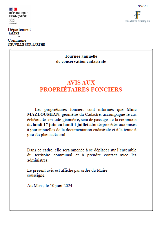 Avis aux propriétaires fonciers